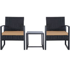 Zenova 3 Piece Outdoor Patio Convensation Set, Wicker Table and Chairs Set of 2, All-Weather Rattan Balcony Furniture Set