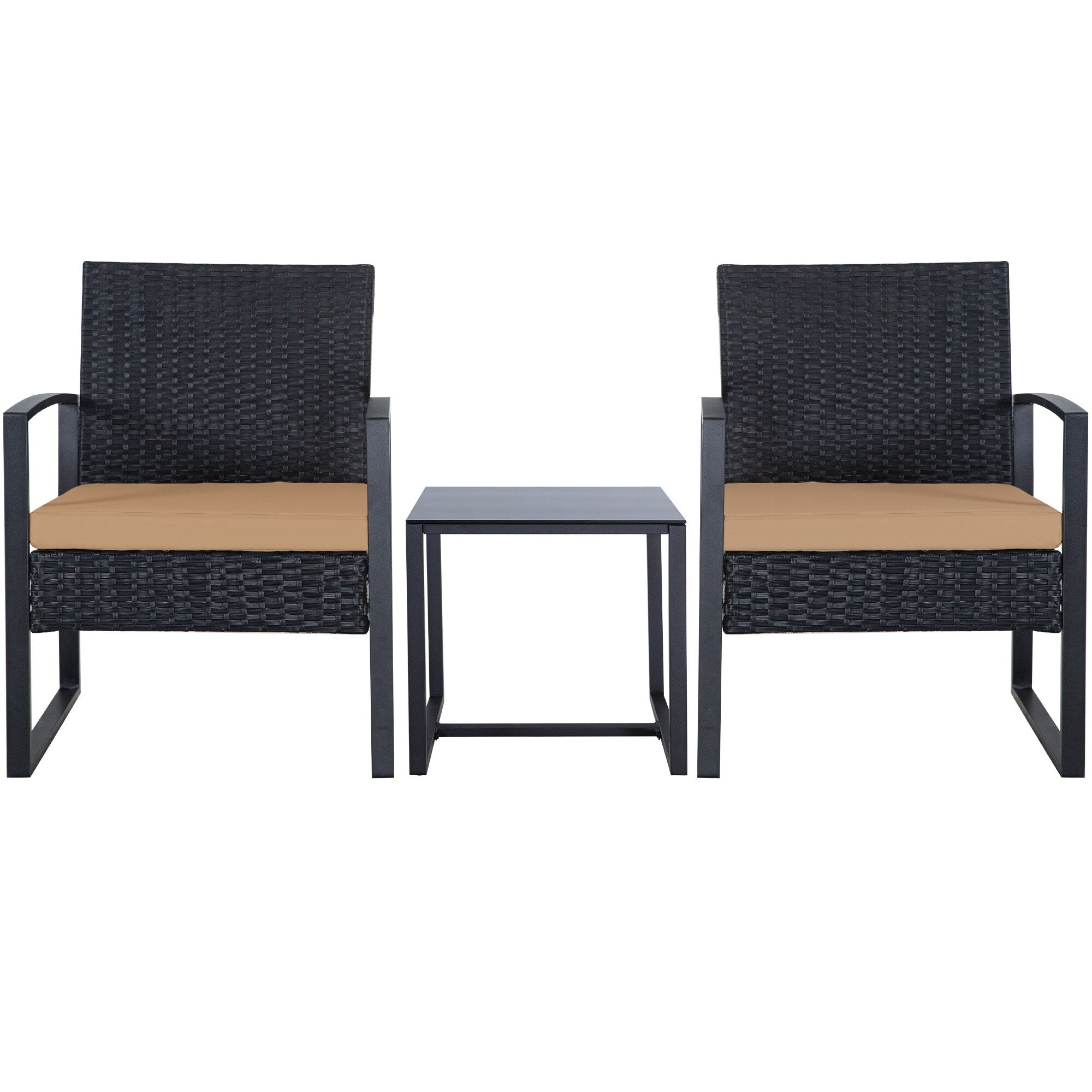 Zenova 3 Piece Outdoor Patio Convensation Set, Wicker Table and Chairs Set of 2, All-Weather Rattan Balcony Furniture Set