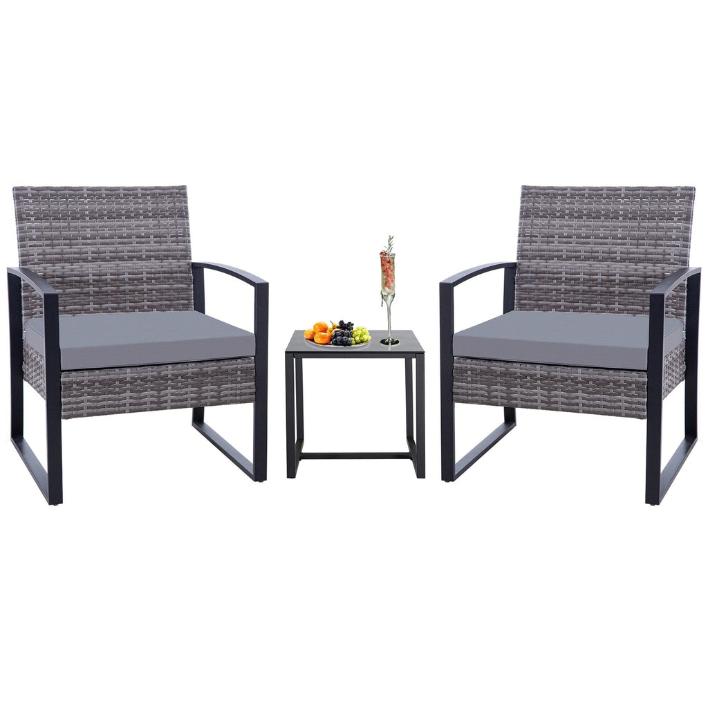 Zenova 3 Piece Outdoor Patio Convensation Set, Wicker Table and Chairs Set of 2, All-Weather Rattan Balcony Furniture Set