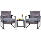 Zenova 3 Piece Outdoor Patio Convensation Set, Wicker Table and Chairs Set of 2, All-Weather Rattan Balcony Furniture Set