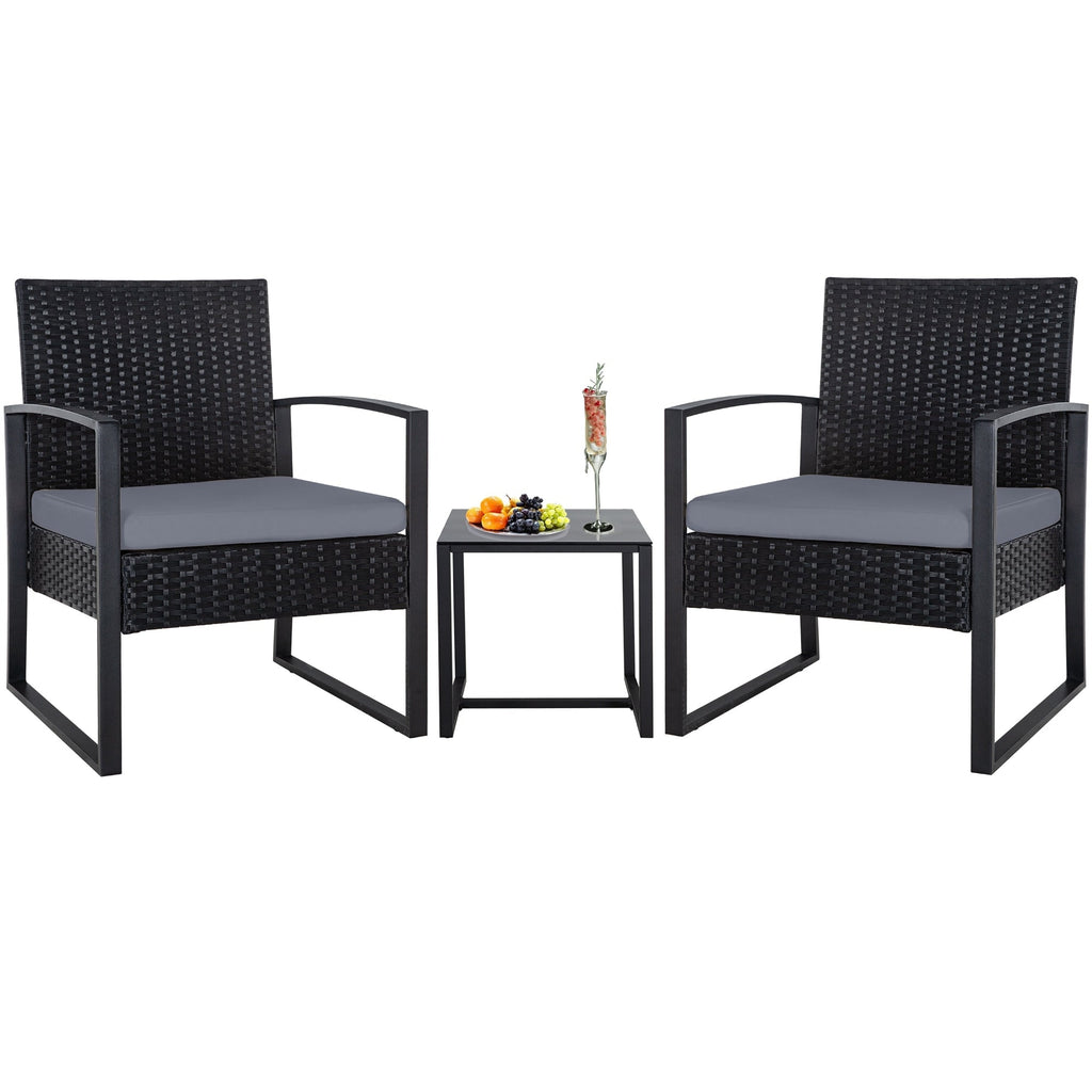 Zenova 3 Piece Outdoor Patio Convensation Set, Wicker Table and Chairs Set of 2, All-Weather Rattan Balcony Furniture Set