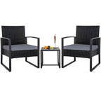 Zenova 3 Piece Outdoor Patio Convensation Set, Wicker Table and Chairs Set of 2, All-Weather Rattan Balcony Furniture Set