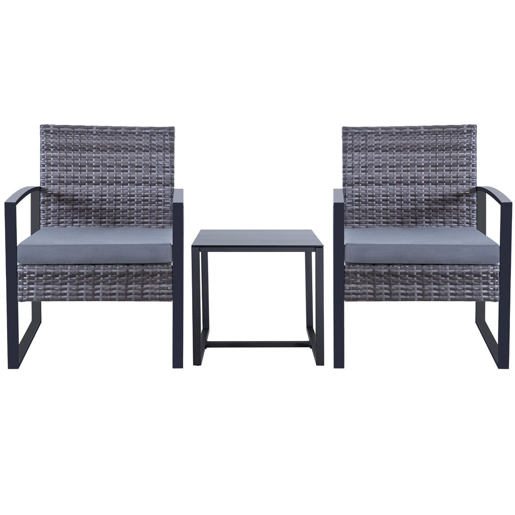 Zenova 3 Piece Outdoor Patio Convensation Set, Wicker Table and Chairs Set of 2, All-Weather Rattan Balcony Furniture Set