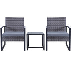 Zenova 3 Piece Outdoor Patio Convensation Set, Wicker Table and Chairs Set of 2, All-Weather Rattan Balcony Furniture Set