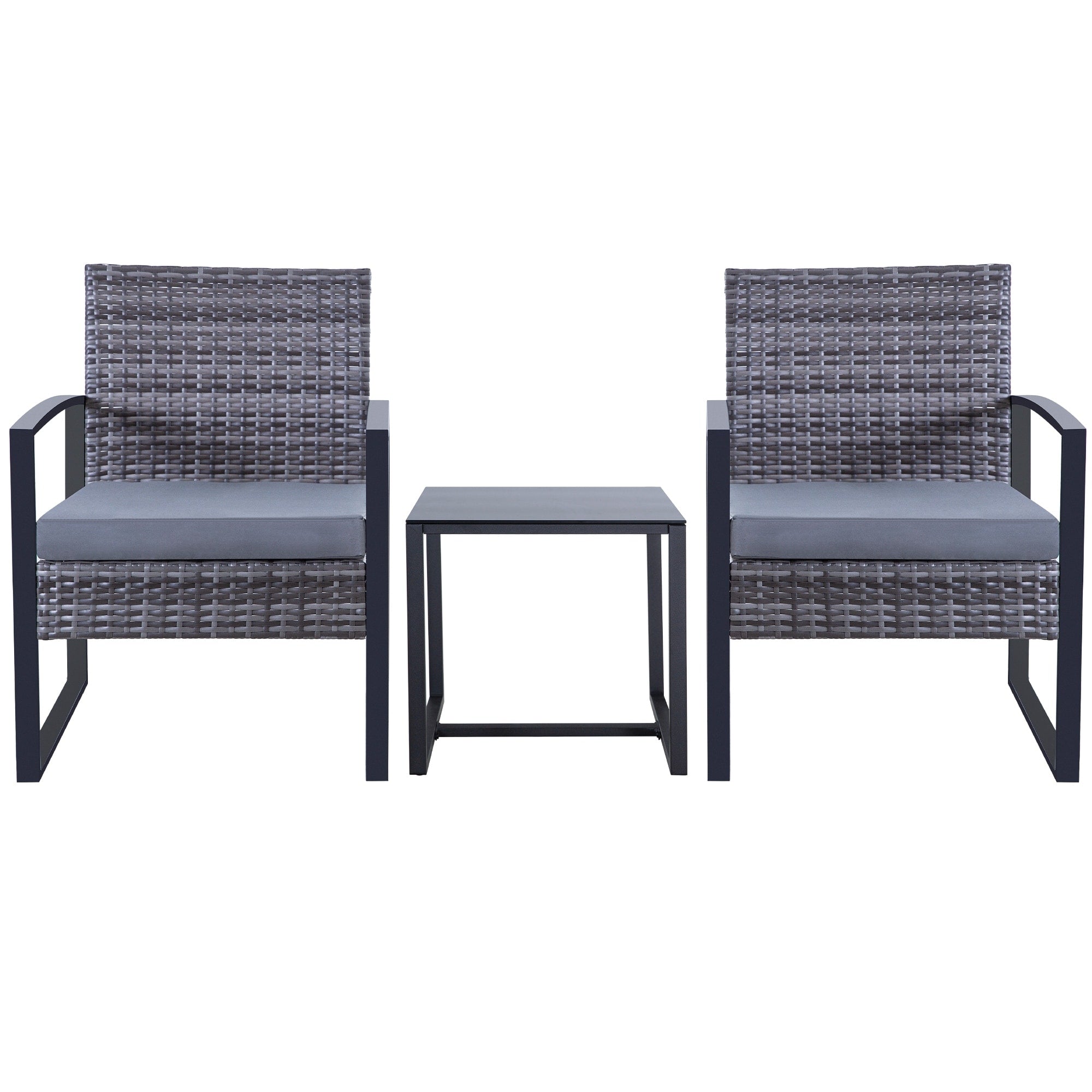 Zenova 3 Piece Outdoor Patio Convensation Set, Wicker Table and Chairs Set of 2, All-Weather Rattan Balcony Furniture Set