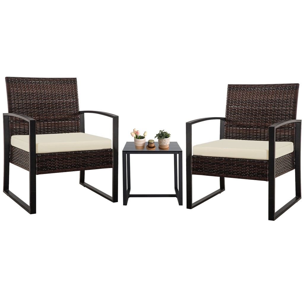 Zenova 3 Piece Outdoor Patio Convensation Set, Wicker Table and Chairs Set of 2, All-Weather Rattan Balcony Furniture Set