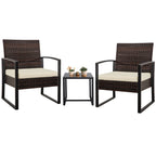 Zenova 3 Piece Outdoor Patio Convensation Set, Wicker Table and Chairs Set of 2, All-Weather Rattan Balcony Furniture Set