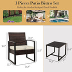 Zenova 3 Piece Outdoor Patio Convensation Set, Wicker Table and Chairs Set of 2, All-Weather Rattan Balcony Furniture Set