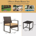Zenova 3 Piece Outdoor Patio Convensation Set, Wicker Table and Chairs Set of 2, All-Weather Rattan Balcony Furniture Set