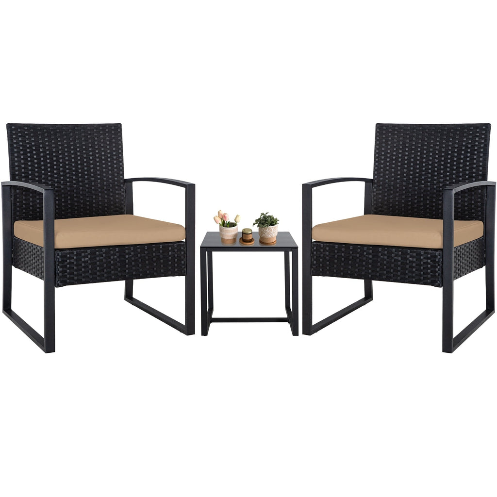 Zenova 3 Piece Outdoor Patio Convensation Set, Wicker Table and Chairs Set of 2, All-Weather Rattan Balcony Furniture Set