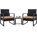 Zenova 3 Piece Outdoor Patio Convensation Set, Wicker Table and Chairs Set of 2, All-Weather Rattan Balcony Furniture Set