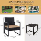 Zenova 3 Piece Outdoor Patio Convensation Set, Wicker Table and Chairs Set of 2, All-Weather Rattan Balcony Furniture Set