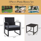 Zenova 3 Piece Outdoor Patio Convensation Set, Wicker Table and Chairs Set of 2, All-Weather Rattan Balcony Furniture Set