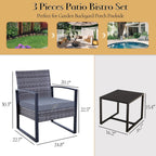 Zenova 3 Piece Outdoor Patio Convensation Set, Wicker Table and Chairs Set of 2, All-Weather Rattan Balcony Furniture Set